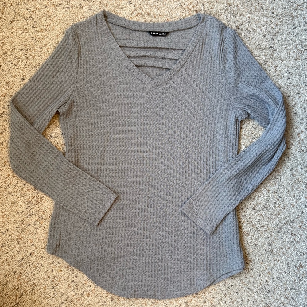 SHEIN Waffle Knit Long Sleeve Top
